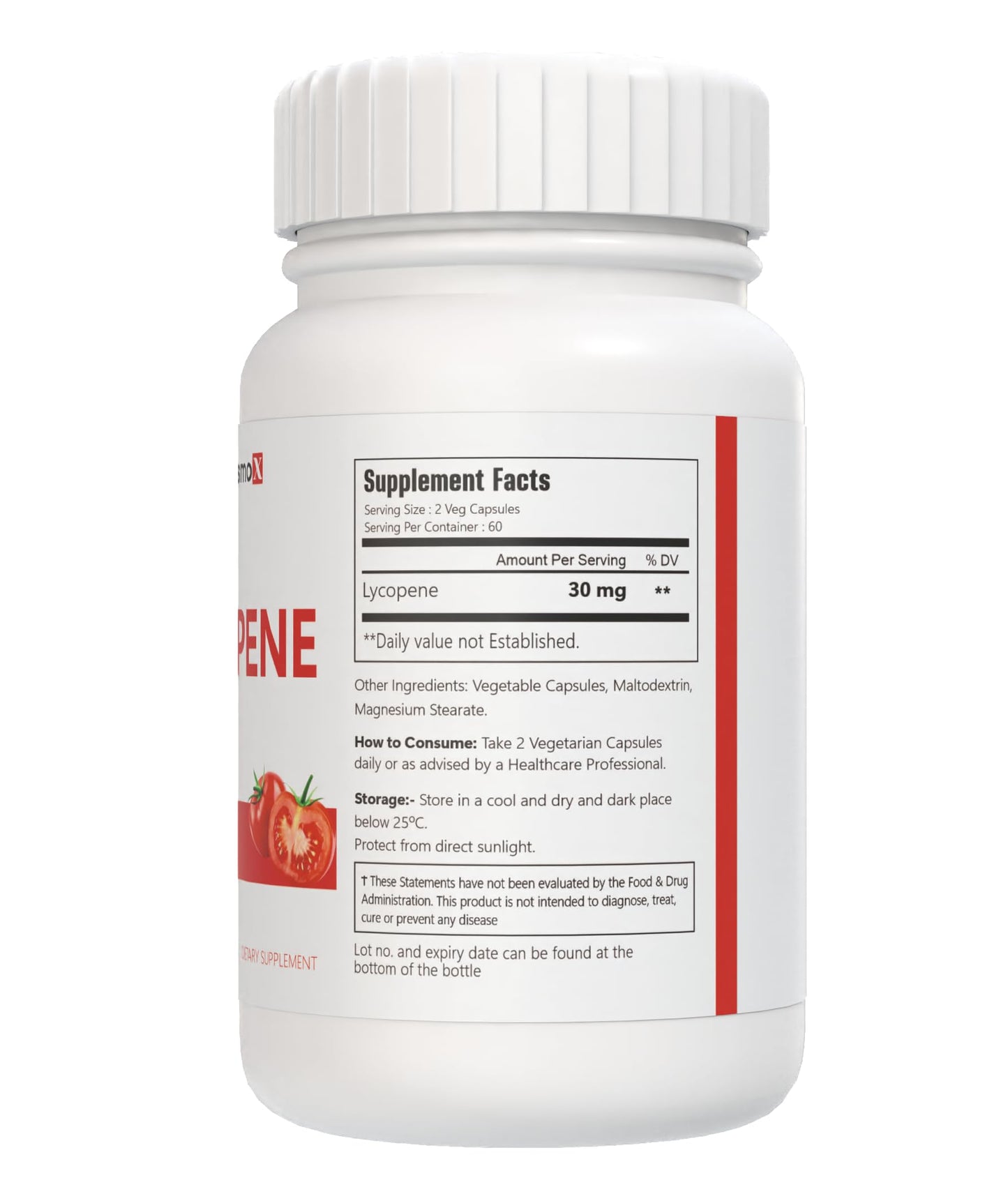 VitaCosmoX Lycopene Supplement 30mg Capsules, 120 Count