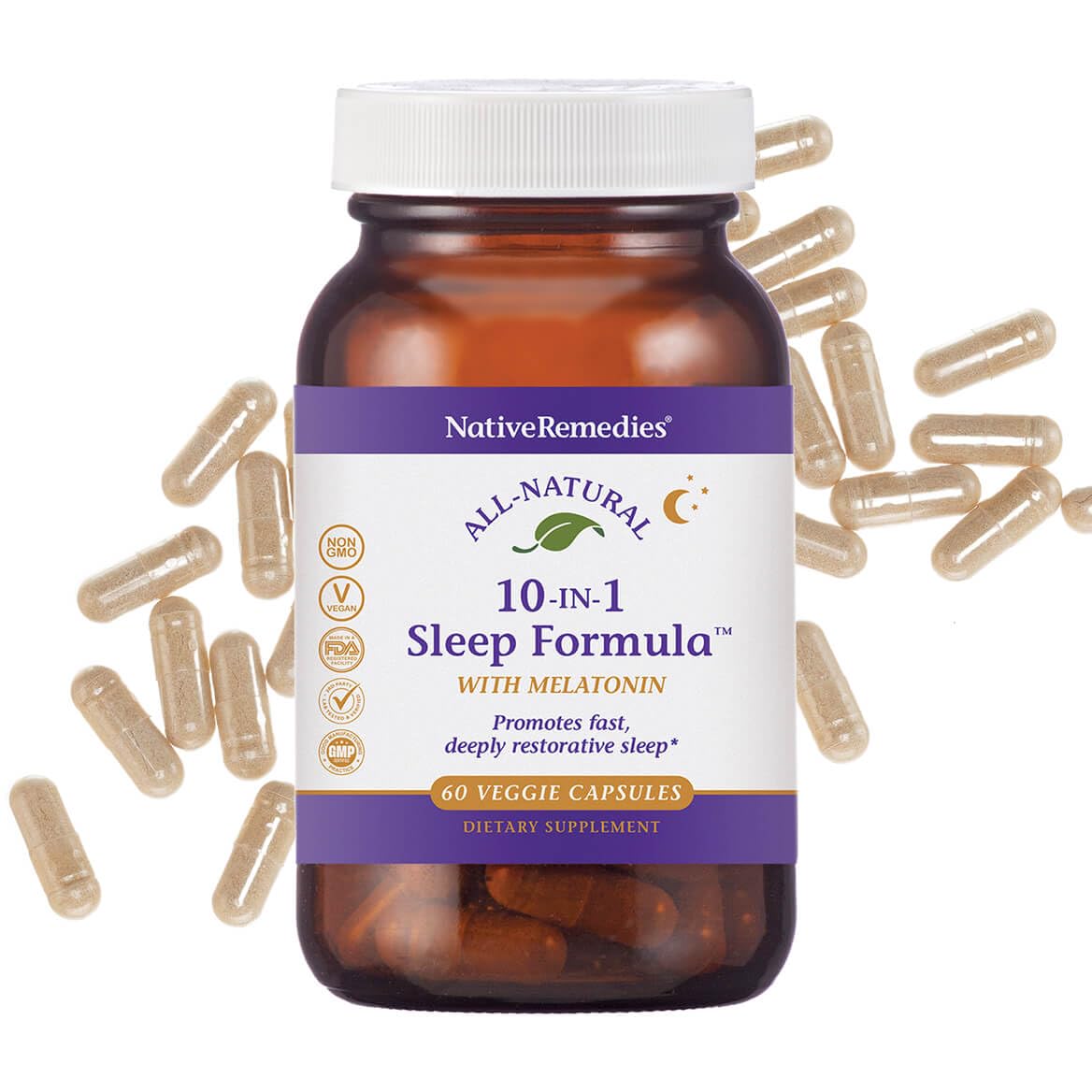 Native Remedies 10-in-1 Natural Sleep Aid for Adults & Kids 4+ - Herbal Capsule, 60 Count