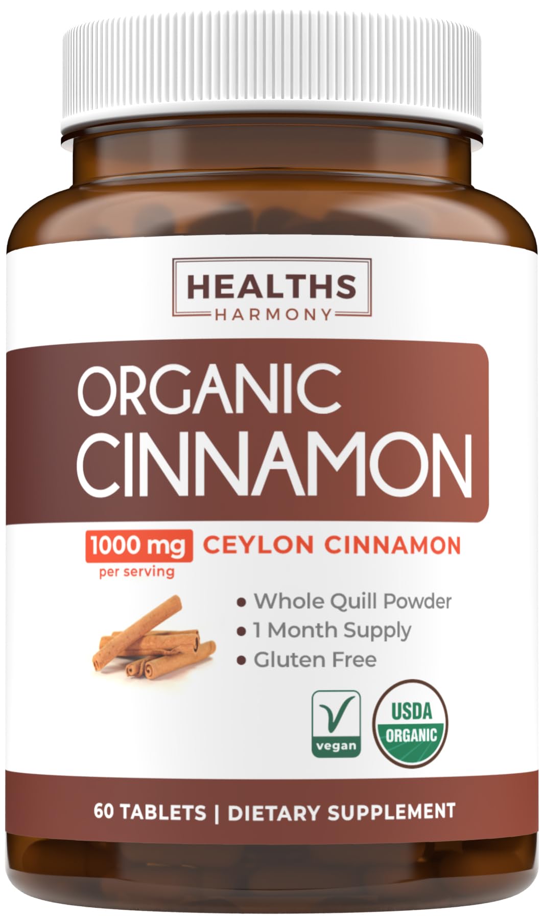 Healths Harmony USDA Organic Ceylon Cinnamon Tablet 60 Count