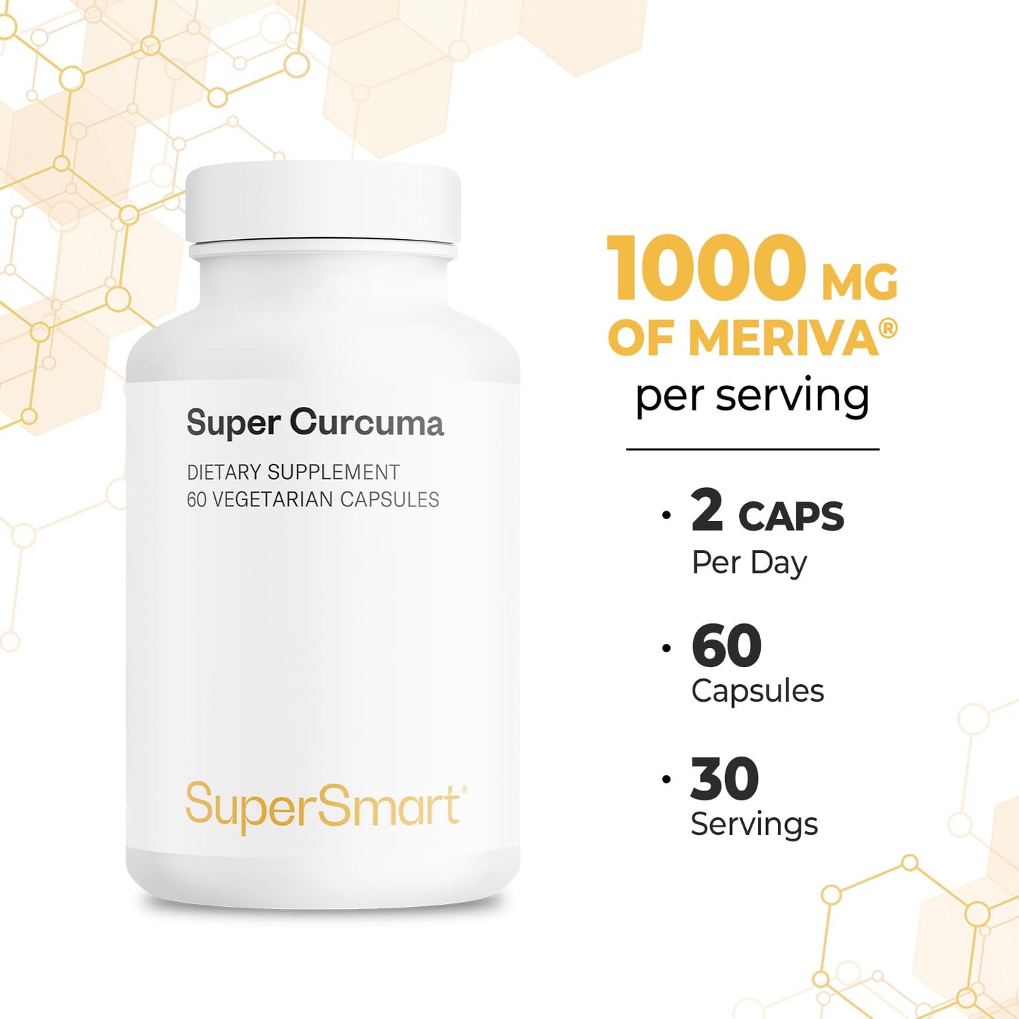 Supersmart Super Curcuma 1000mg per Serving (Meriva Extract) - Ayurvedic Turmeric Extract - Highly Bioavailable, 60 Capsules