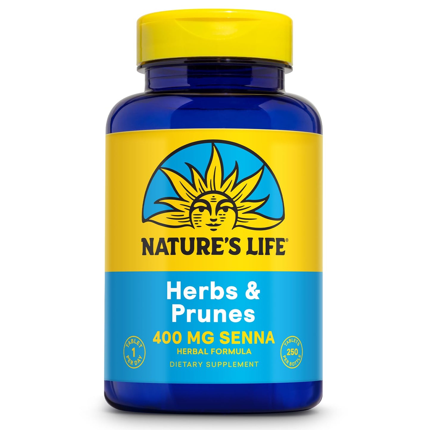 Nature's Life Herbs & Prunes Herbal Supplements with 400mg Senna Leaves Tablets, 250 Count