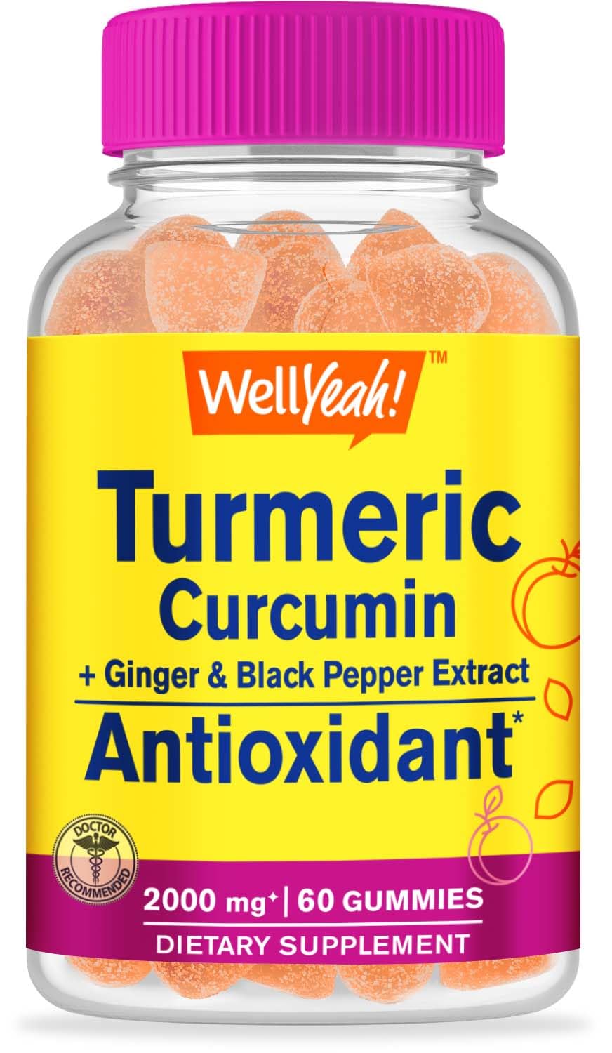 WellYeah Turmeric Curcumin Gummies, 60 Count