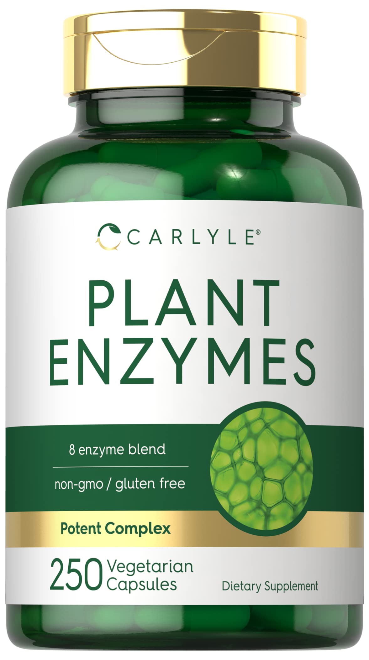 Carlyle Plant Enzymes with Protease, Papain, Lactase and Bromelain Capsules, 250 Count
