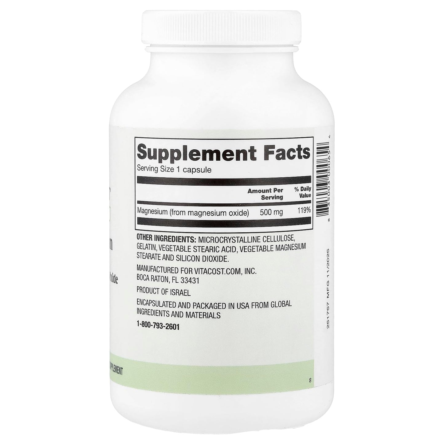 Vitacost Everyday Magnesium 500 mg Capsules, 180 Count