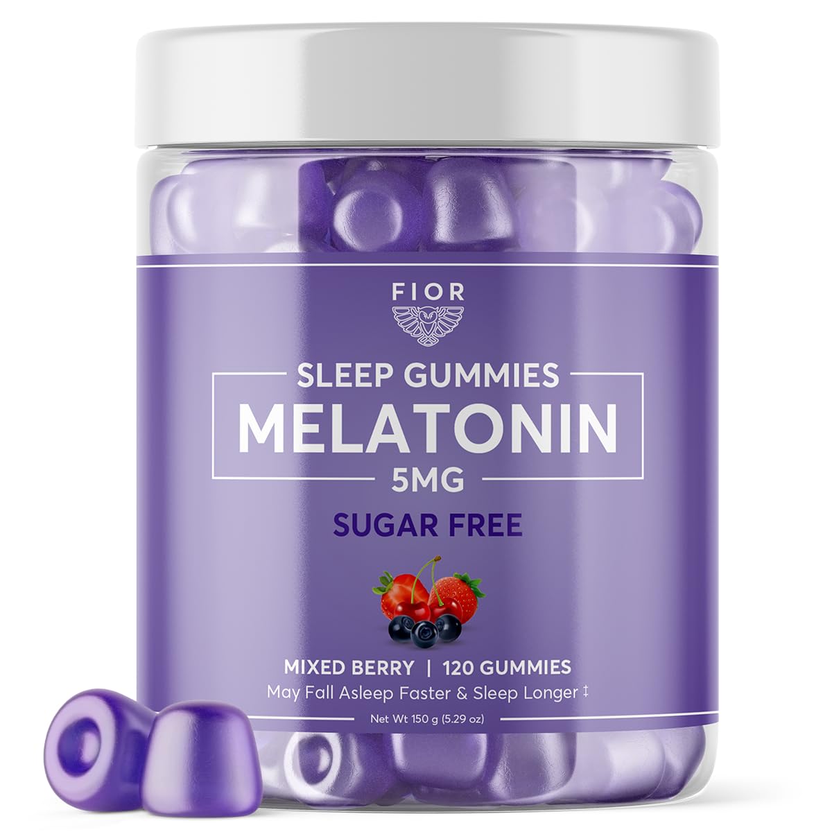 FIOR Sugar Free Sleep Aid & Calm Gummies with Melatonin & L-Theanine, 120 Gummies