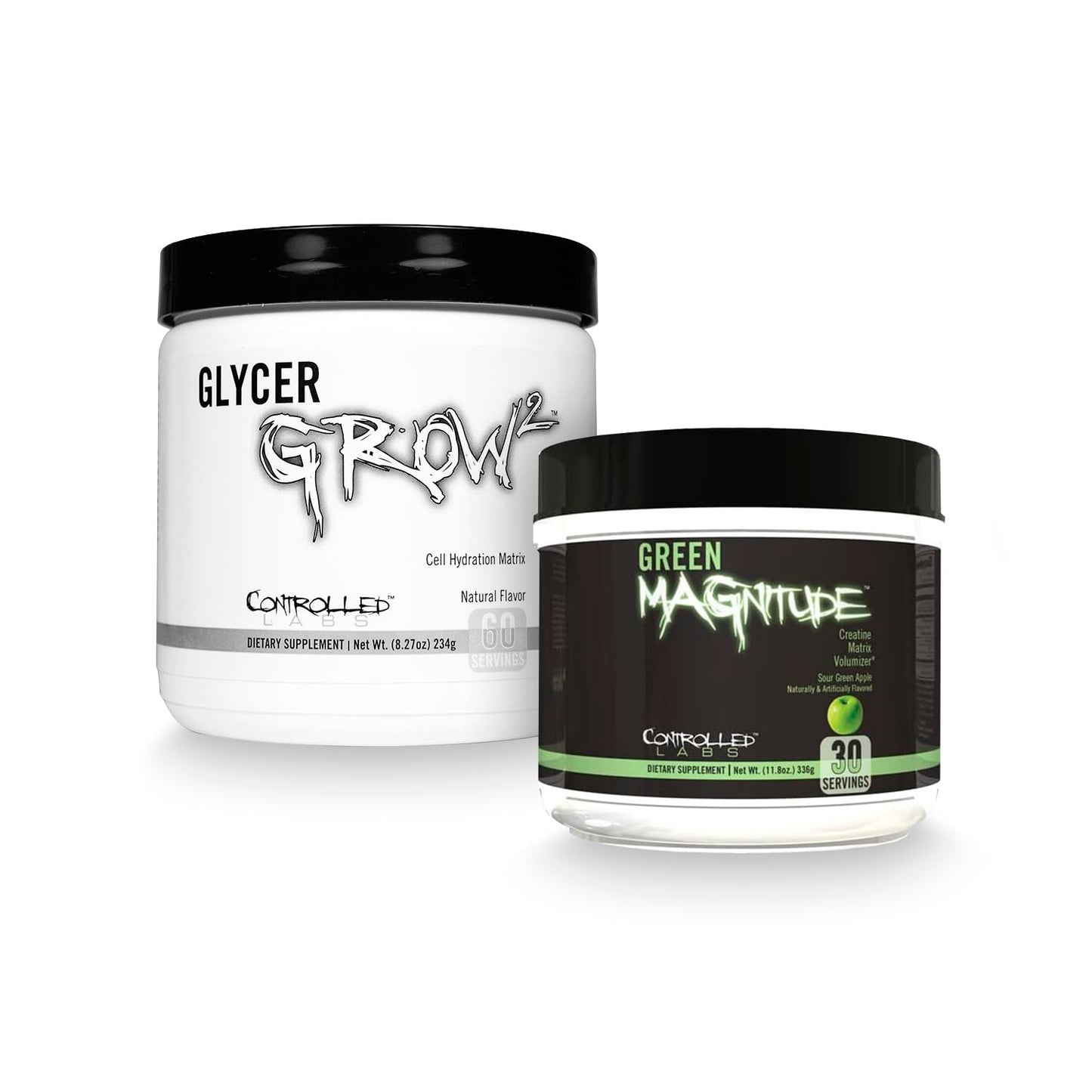 CONTROLLED LABS Green Magnitude + GlycerGrow 2 Virtual Bundle – Creatine & Glycerol Powder Stack 71.8