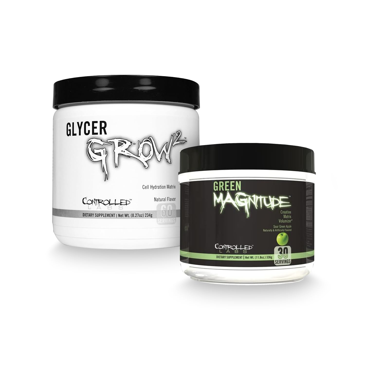 CONTROLLED LABS Green Magnitude + GlycerGrow 2 Virtual Bundle – Creatine & Glycerol Powder Stack 71.8