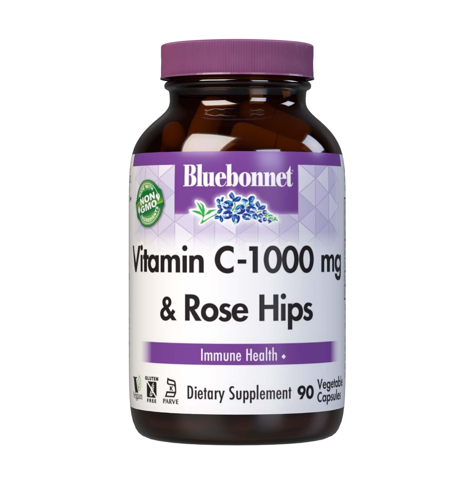 BlueBonnet Vitamin C-1000 mg Plus Rose Hips Vegetable Capsules, 90 Capsules