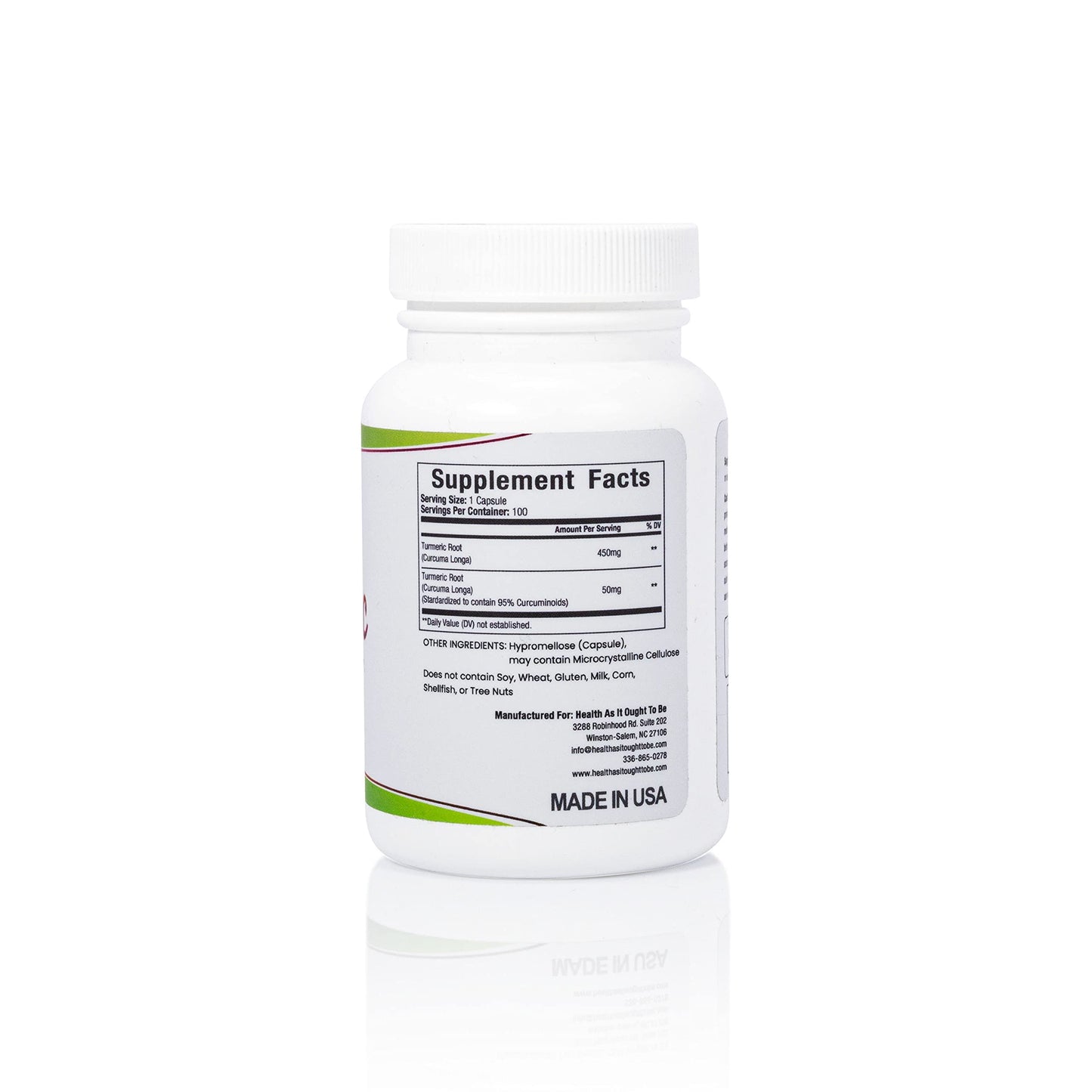 Health As It Ought To Be Fresh Turmeric 500 mg Capsules, 100 Count