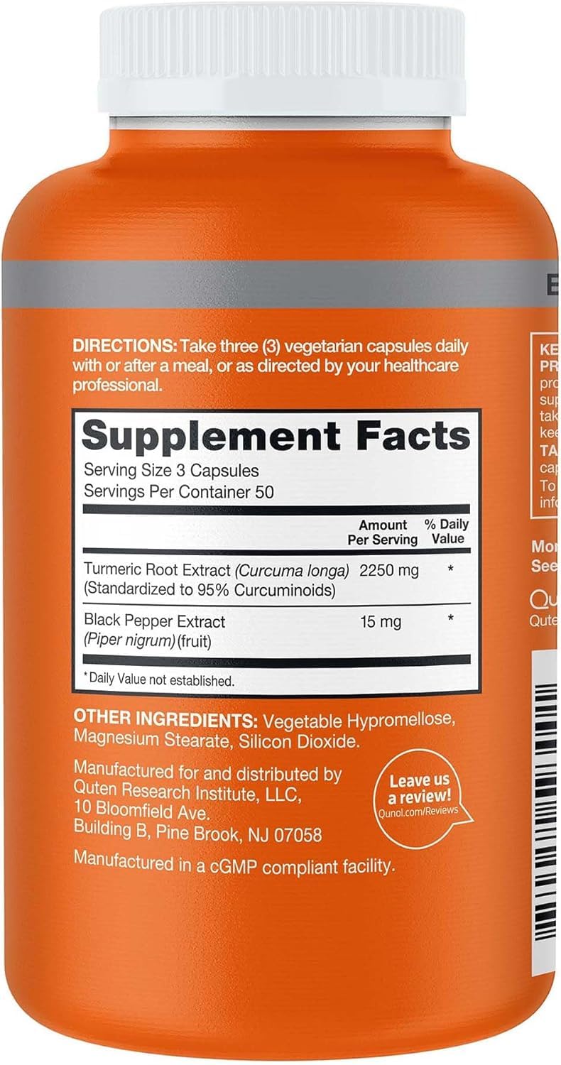 Qunol Turmeric 2250mg + Black Pepper for Enhanced Absorption Capsules, 150