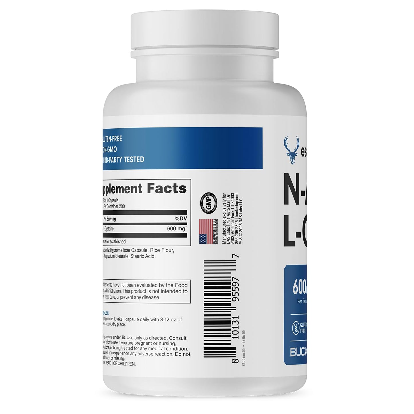 Bucked Up NAC Supplement (N-Acetyl Cysteine) 600mg Per Serving Essentials, 200 Capsules