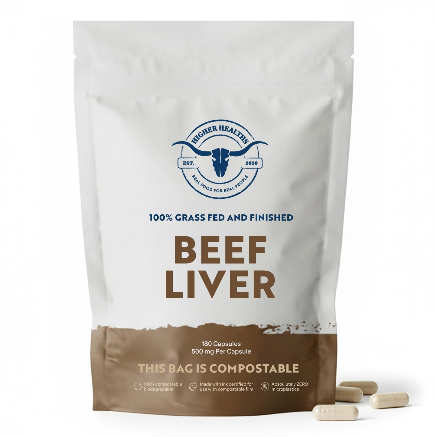Higher Healths 100% Grass Fed Beef Liver Capsules 180 Count