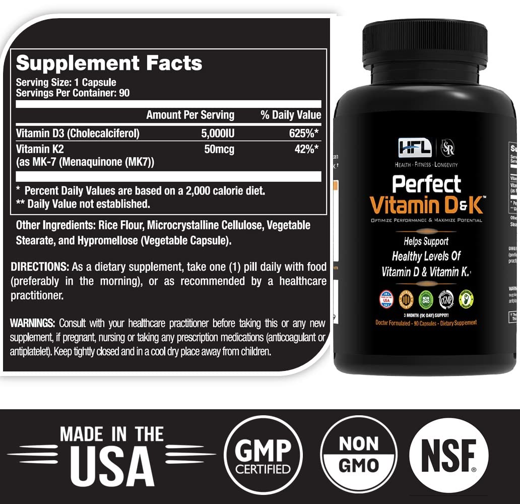 HFL Vitamin D3 & K2 (MenaQ7 MK-7) Capsule 90 Count