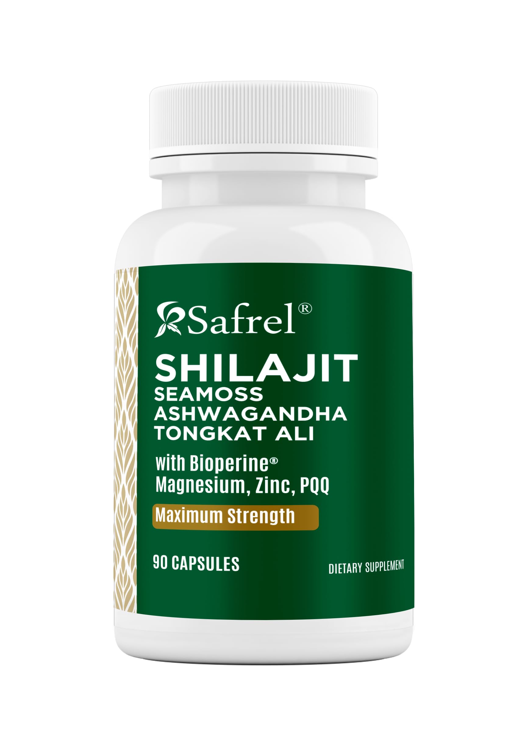 Safrel Shilajit Complex with Sea Moss, Ashwagandha, Tongkat Ali Maximum Strength Dietary Supplement Capsules, 120 Count
