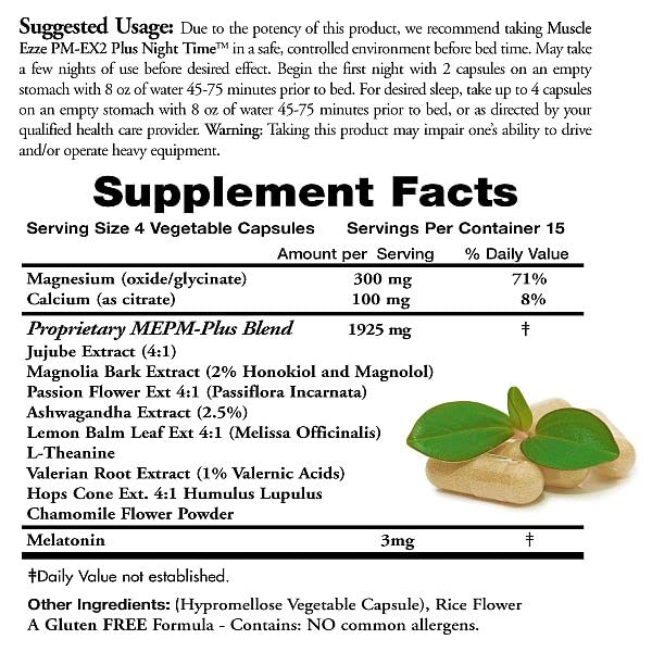 Doctors Nutra Nutraceuticals Natural Night-Time Muscle Ezze PM Plus 2,900mg Capsules, 60 Count