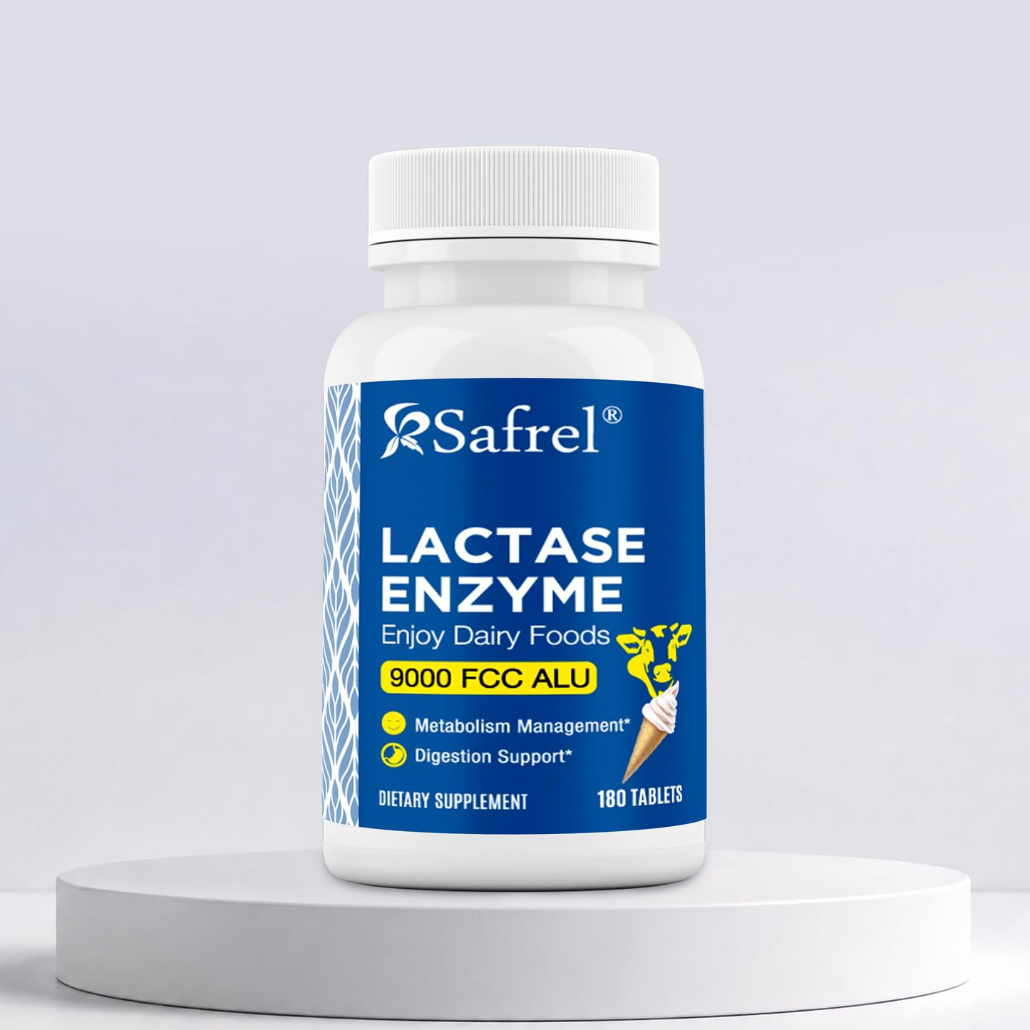 Safrel Lactase Enzyme 9000 FCC Unflavored Tablets, 180 Count