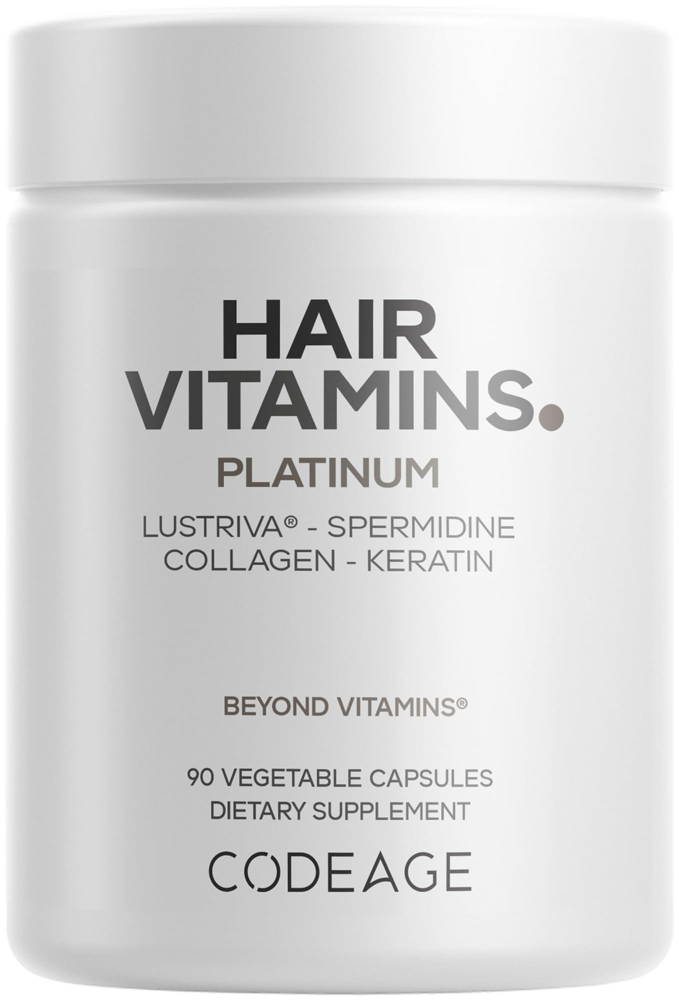 Codeage Hair Vitamins Platinum - Lustriva Hair Growth Support Capsules, 90 Count