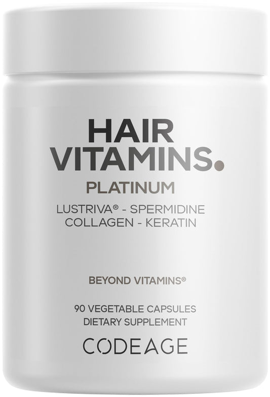 Codeage Hair Vitamins Platinum - Lustriva Hair Growth Support Capsules, 90 Count