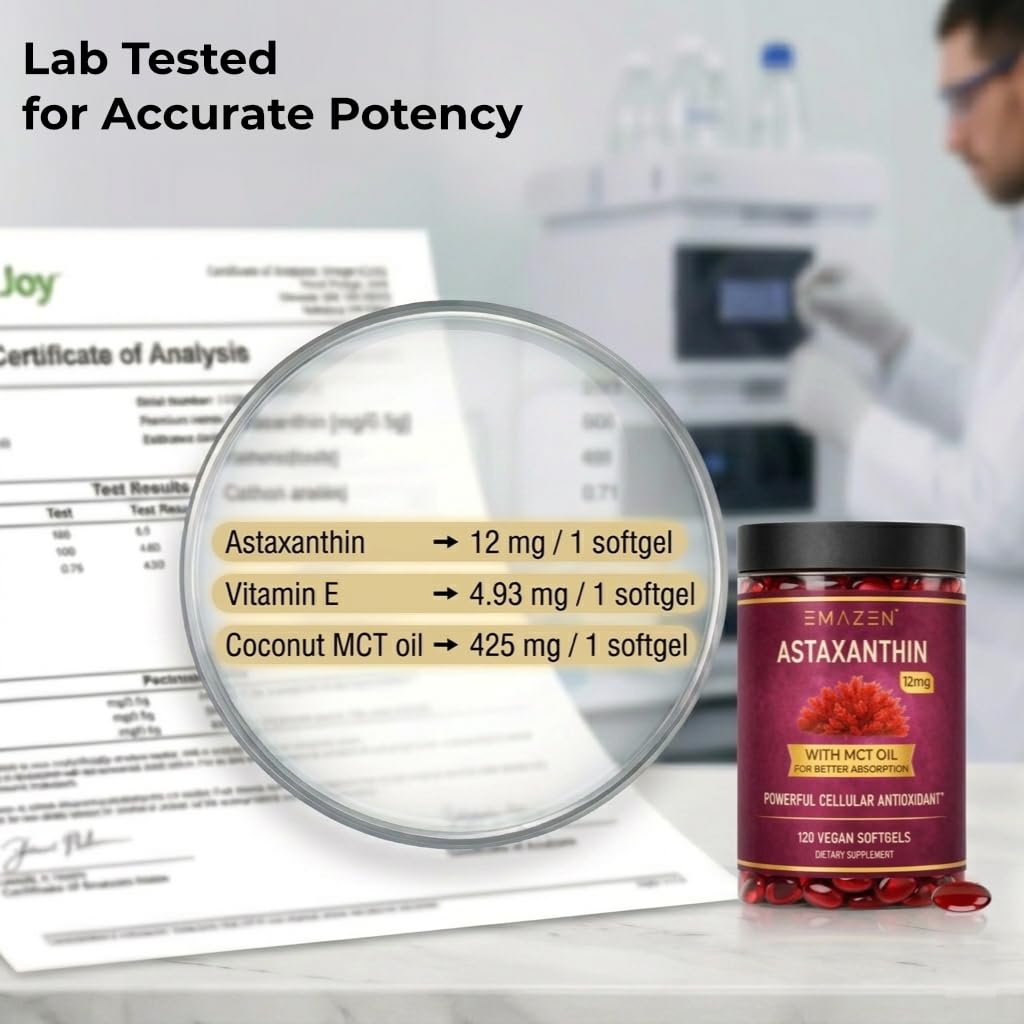EMAZEN Astaxanthin 12mg MCT Coconut Oil 120 Softgels
