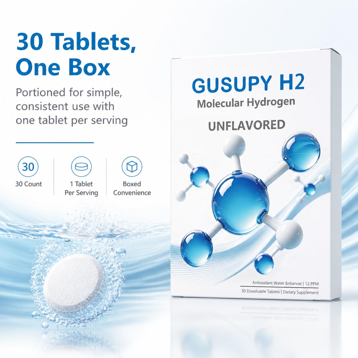GUSUPY Molecular Hydrogen Magnesium Effervescent Capsules, 30 Count