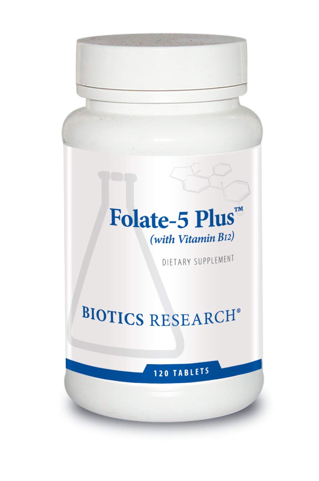 Biotics Research Folate 5 Plus High Potency Folate with B12, Methyl Support, 5 mg Natural and Whole Food Form of Folate, 18 mcg B12, Pregnancy Nutrition, Energy Support, Healthy Skin, 120 Tablets