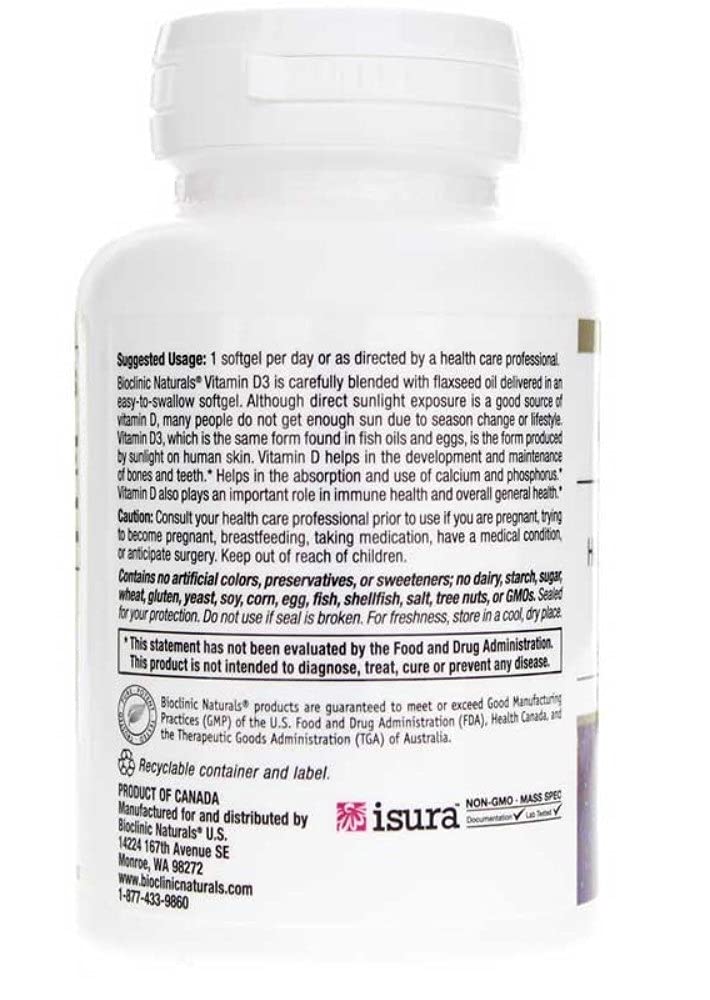 Bioclinic Naturals Vitamin D3 2000 IU Softgels, 180 Count