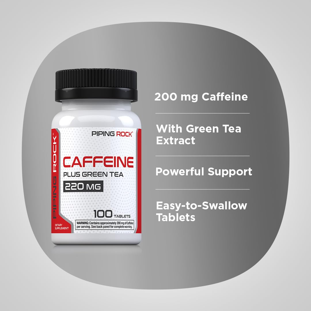 Piping Rock Caffeine Pills 200mg Tablets, 100 Count