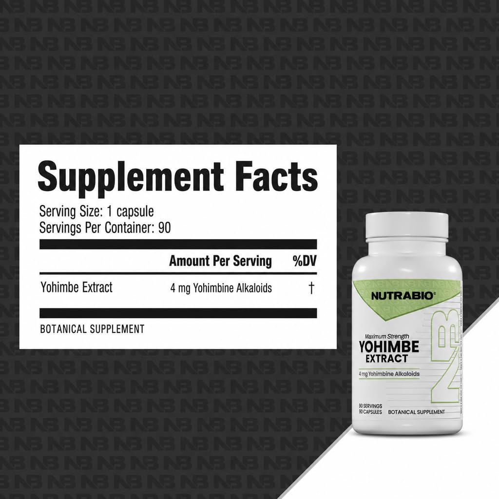NutraBio Yohimbe Bark Extract Supplement Capsules, 90 Count