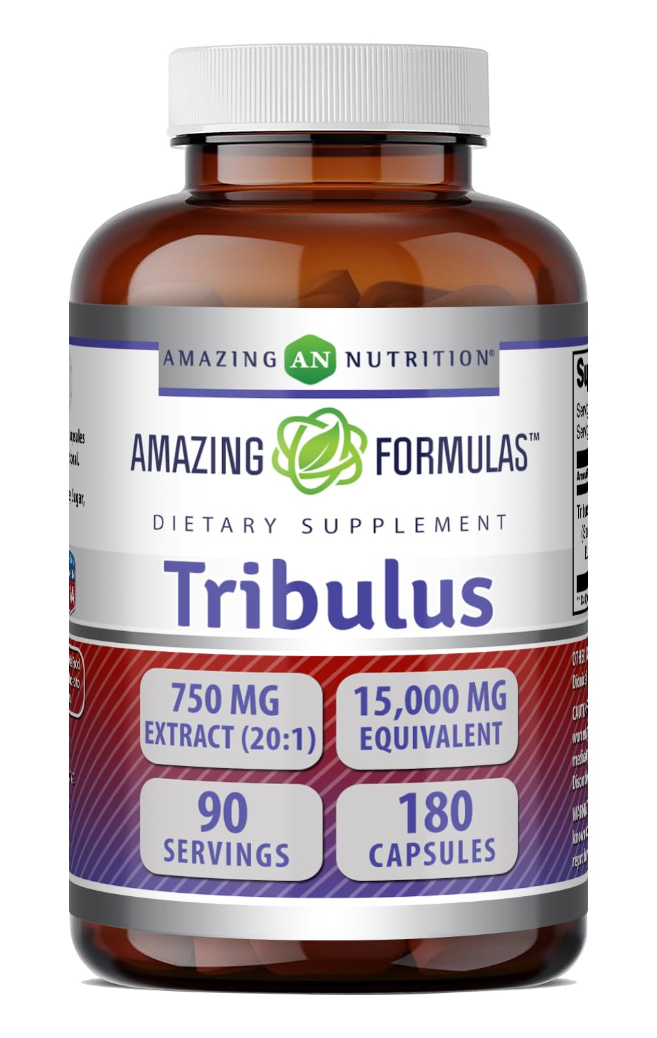 Amazing Nutrition Tribulus Terrestris 750 Mg Standardized 20:1 Extract Capsules, 180 Count