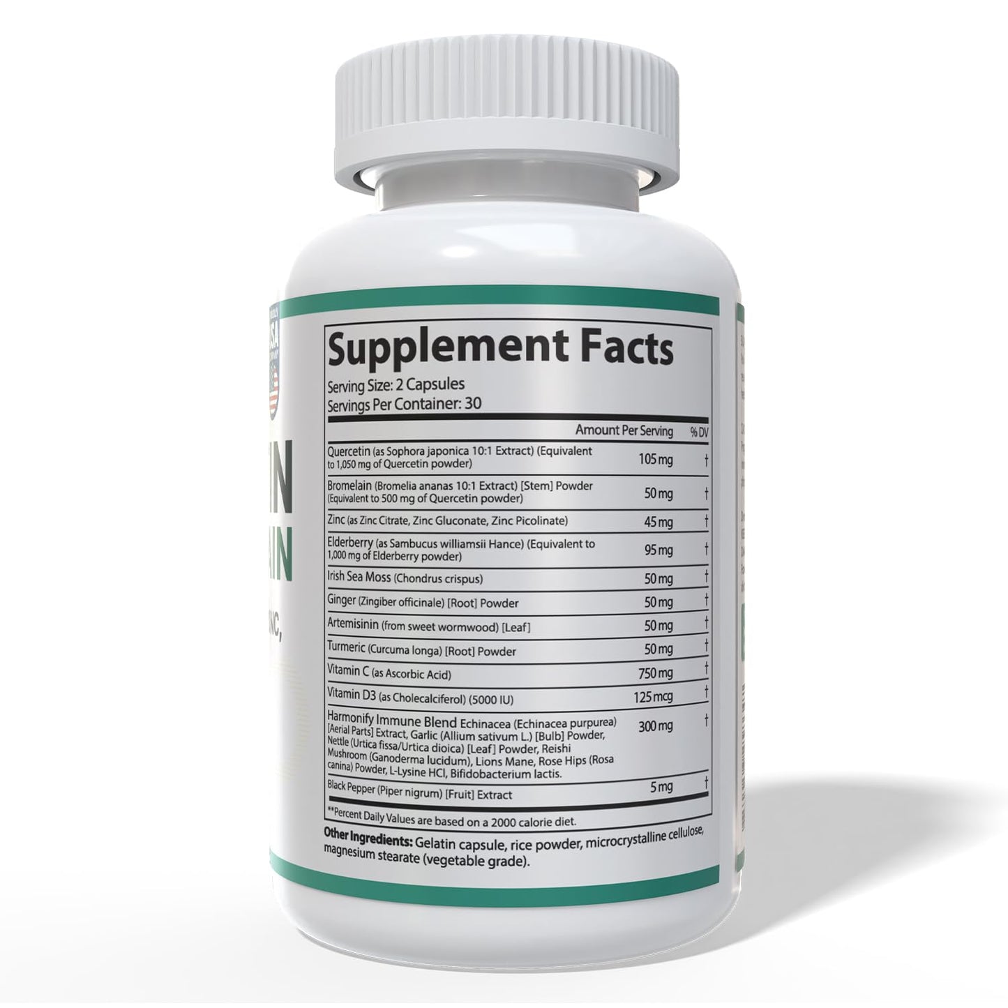 HARMONIFY Quercetin with Bromelain Immune Blend with Zinc Elderberry Vitamin C & D 5000 IU, Artemisinin, Irish Sea Moss, Echinacea, Garlic, Turmeric, Reishi and Ginger, 60 Capsules