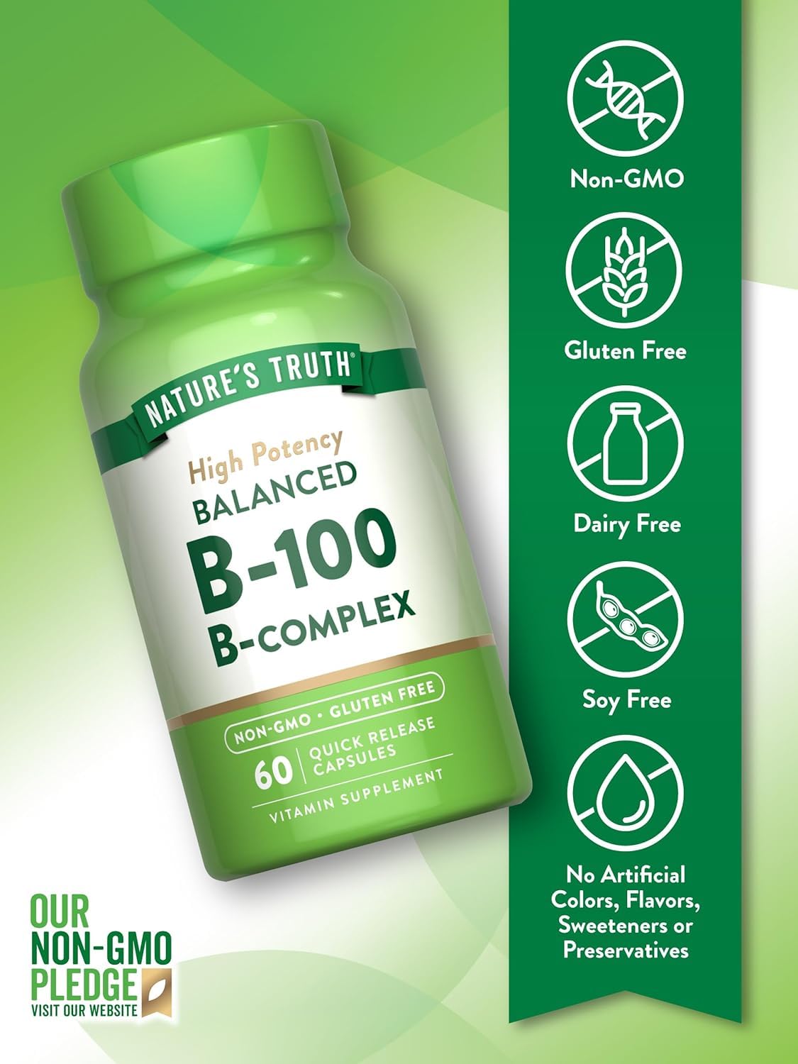 Nature's Truth High Potency Balanced B-100 B-Complex Quick Release Capsules, 60 Capsules
