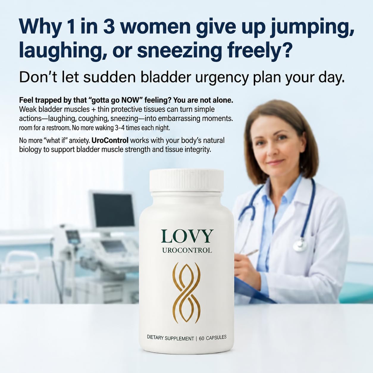 LANZF Lovy Urocontrol Capsules, Bladder Health Supplement with Pumpkin Seed & Herbal Extracts - Non-GMO & Vegan, 60 Capsules