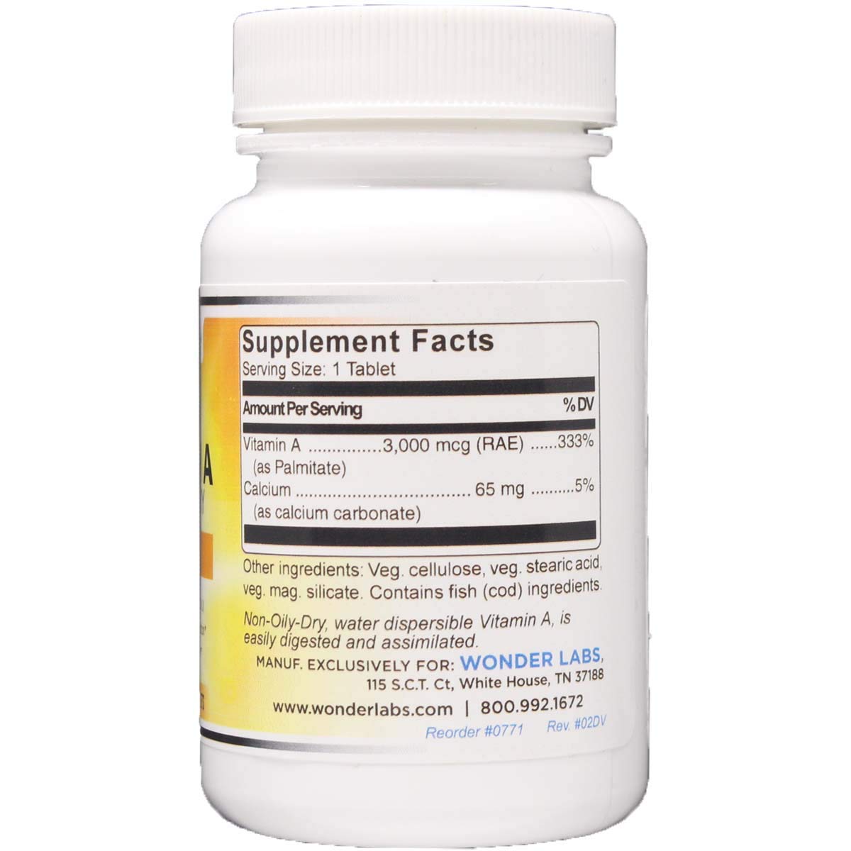Wonder Laboratories Vitamin A 10,000 IU as Palmitate from Cod Fish Liver Oil Tablet, 100 Tablets