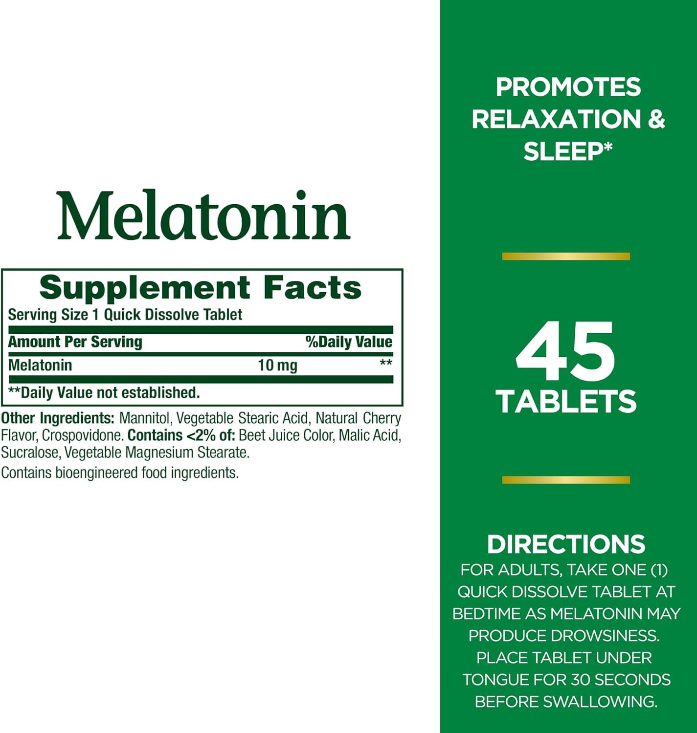 Nature's Bounty Melatonin 10 mg Quick Dissolve Tablets 180 Tablets