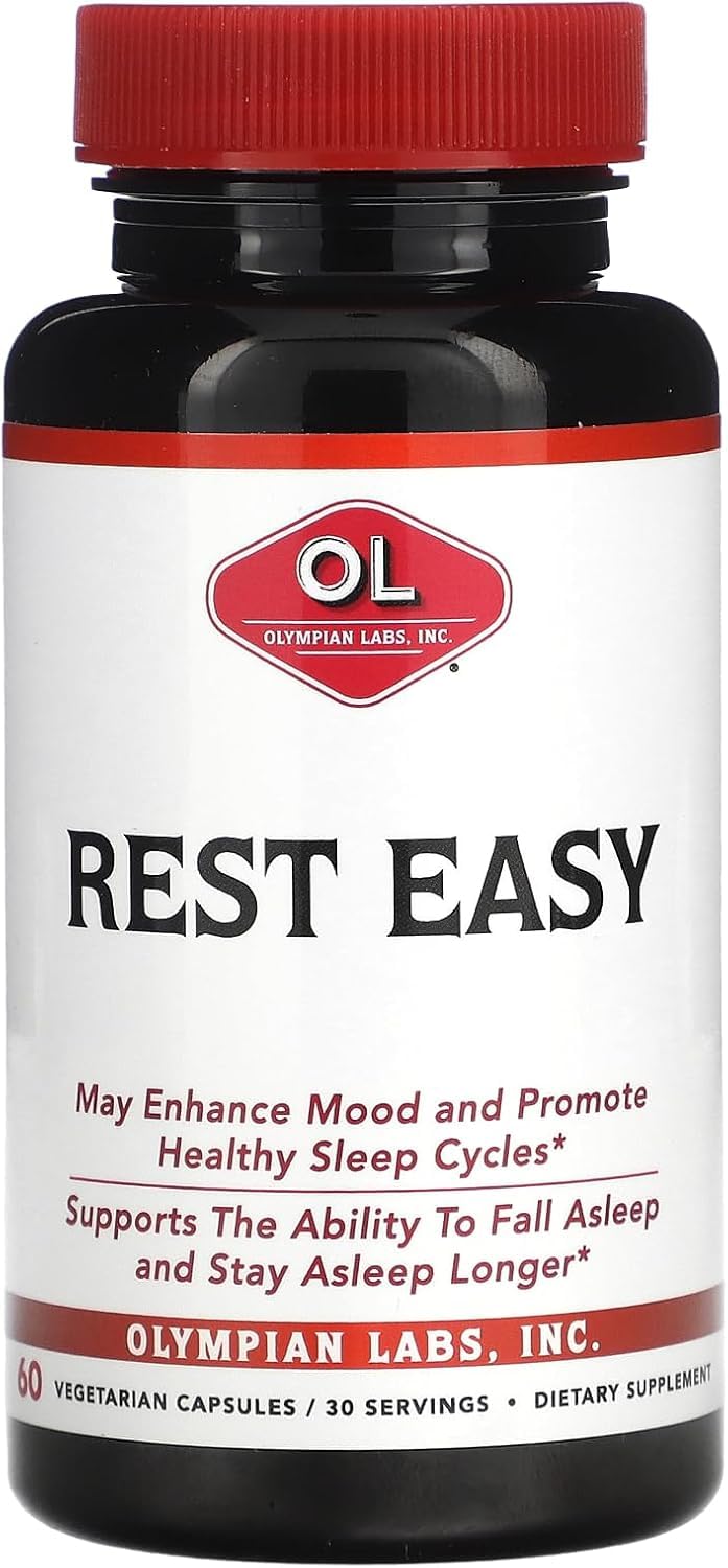 Olympian Labs Rest Easy Melatonin and Herbal Blend for Restful Sleep Capsules, 60 Count