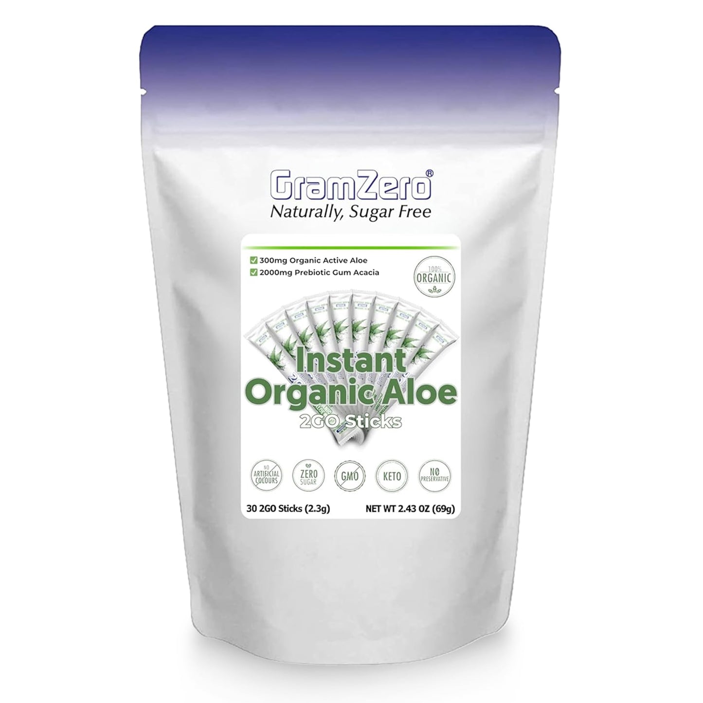 GramZero 2GO Sticks Organic Aloe Powder 12.7 Ounce
