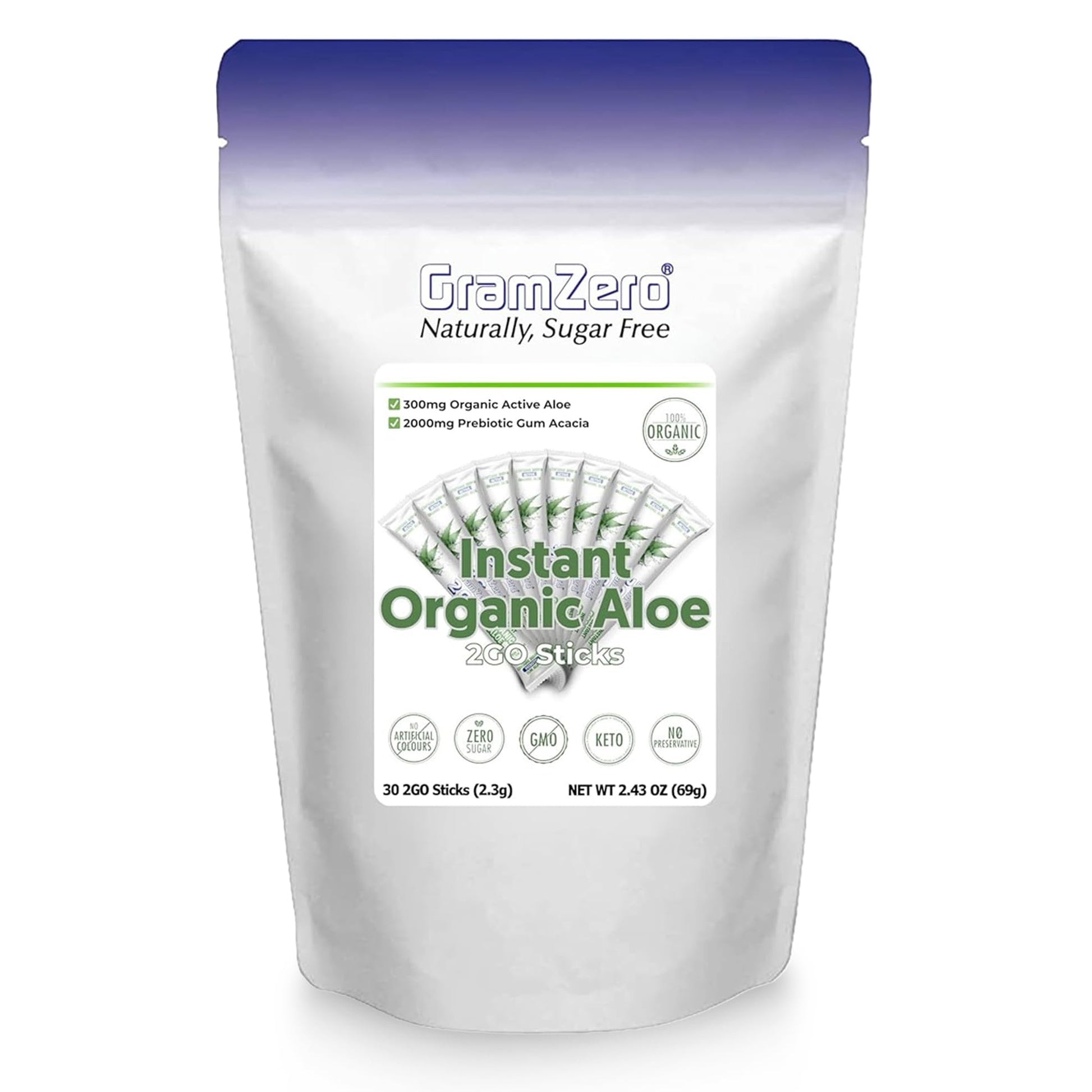 GramZero 2GO Sticks Organic Aloe Powder 12.7 Ounce
