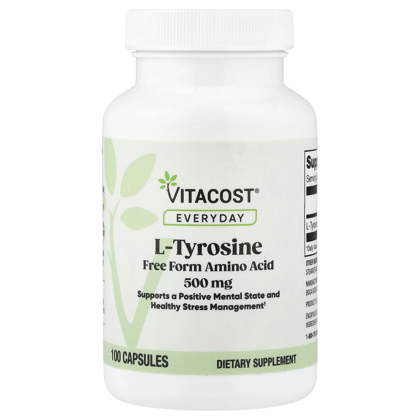 Vitacost Everyday L-Tyrosine 500 mg Capsules, 100 Capsules