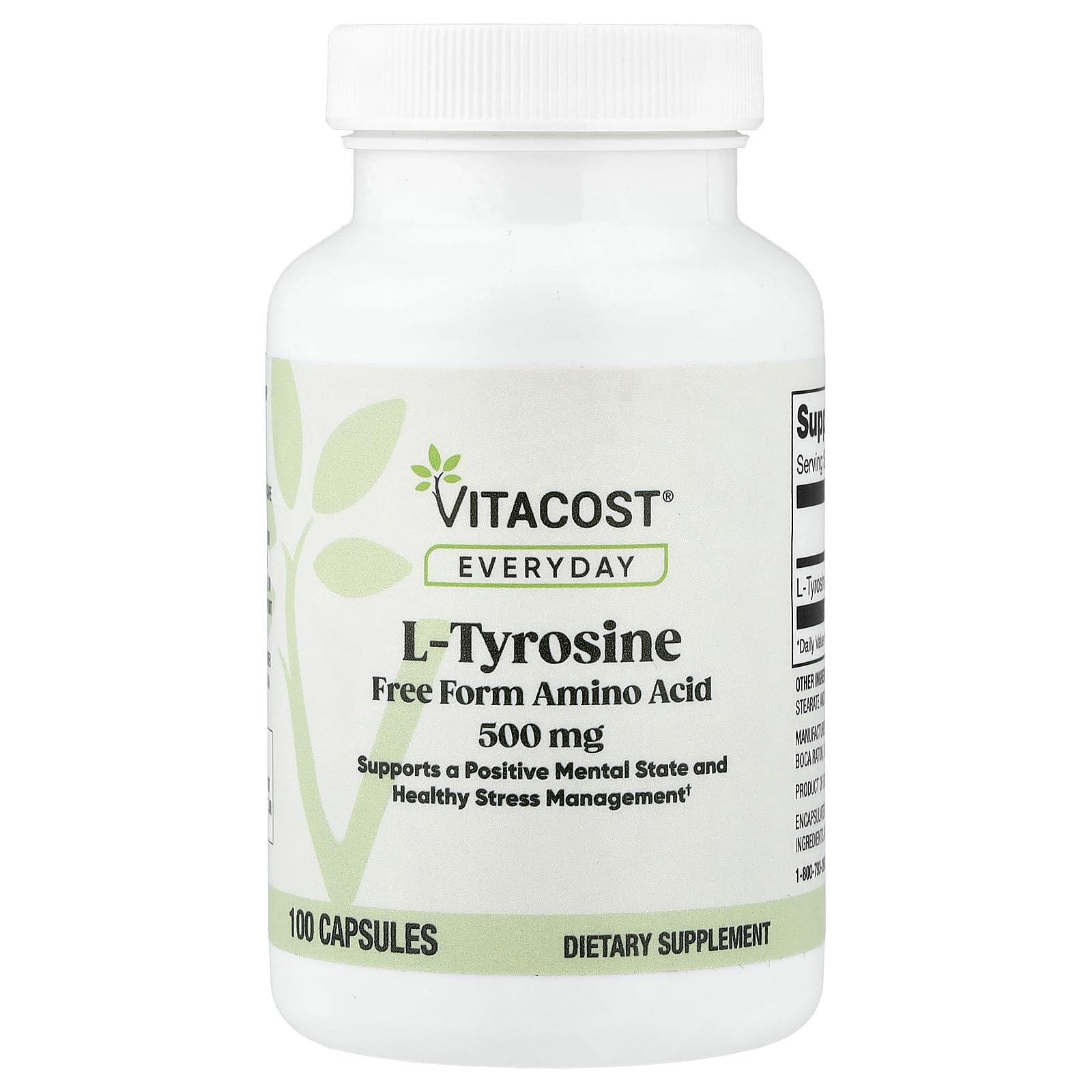 Vitacost Everyday L-Tyrosine 500 mg Capsules, 100 Capsules