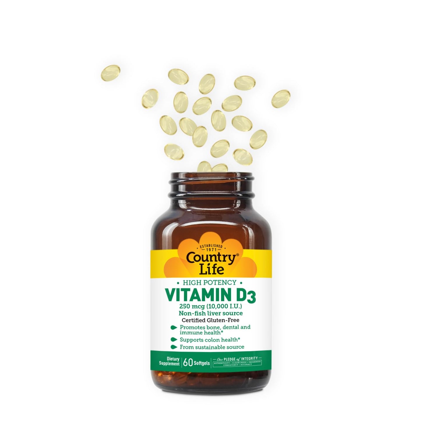 Country Life Vitamin D3 10,000 IU Non-Fish Source Softgels 60 Count