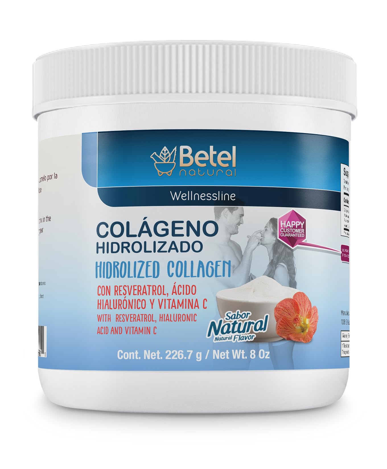 Betel Natural Hydrolyzed Collagen Powder with Hyaluronic Acid, Resveratrol and Vitamin C, 8 oz