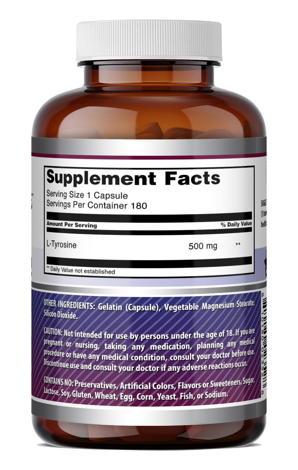 Amazing Nutrition L-Tyrosine Amino Acid Supplement Capsule 180 Count