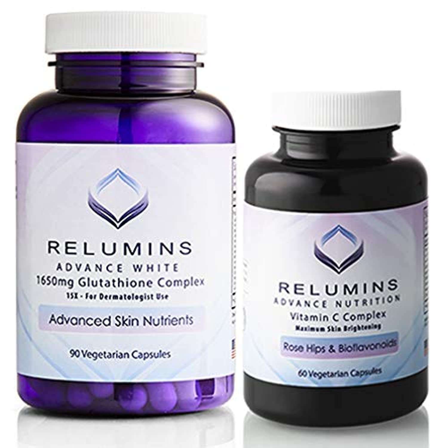 Relumins Advanced White Set Glutathione Complex Capsules & Advanced Vitamin C with Rose Hips and Bioflavonoids Capsules, 150 Count
