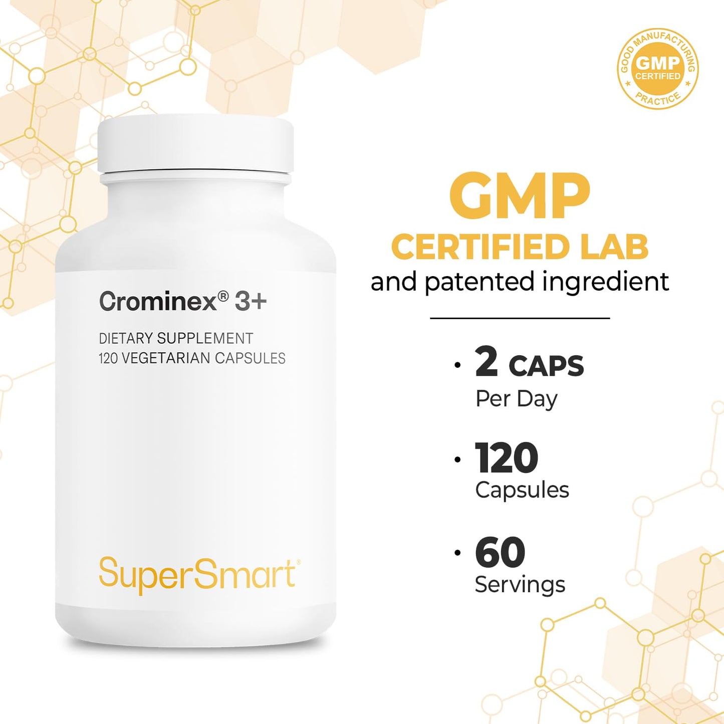 Supersmart Crominex 3+ 400mcg Optimised Chromium (Patented) Advanced Formula with Amla Extract & Shilajit, Non-GMO & Gluten Free, 120 Capsules