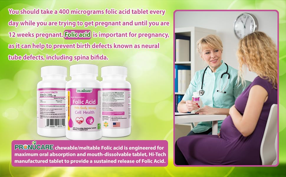 PRONUCARE Folic Acid 400 mcg Tablet, 100 Count