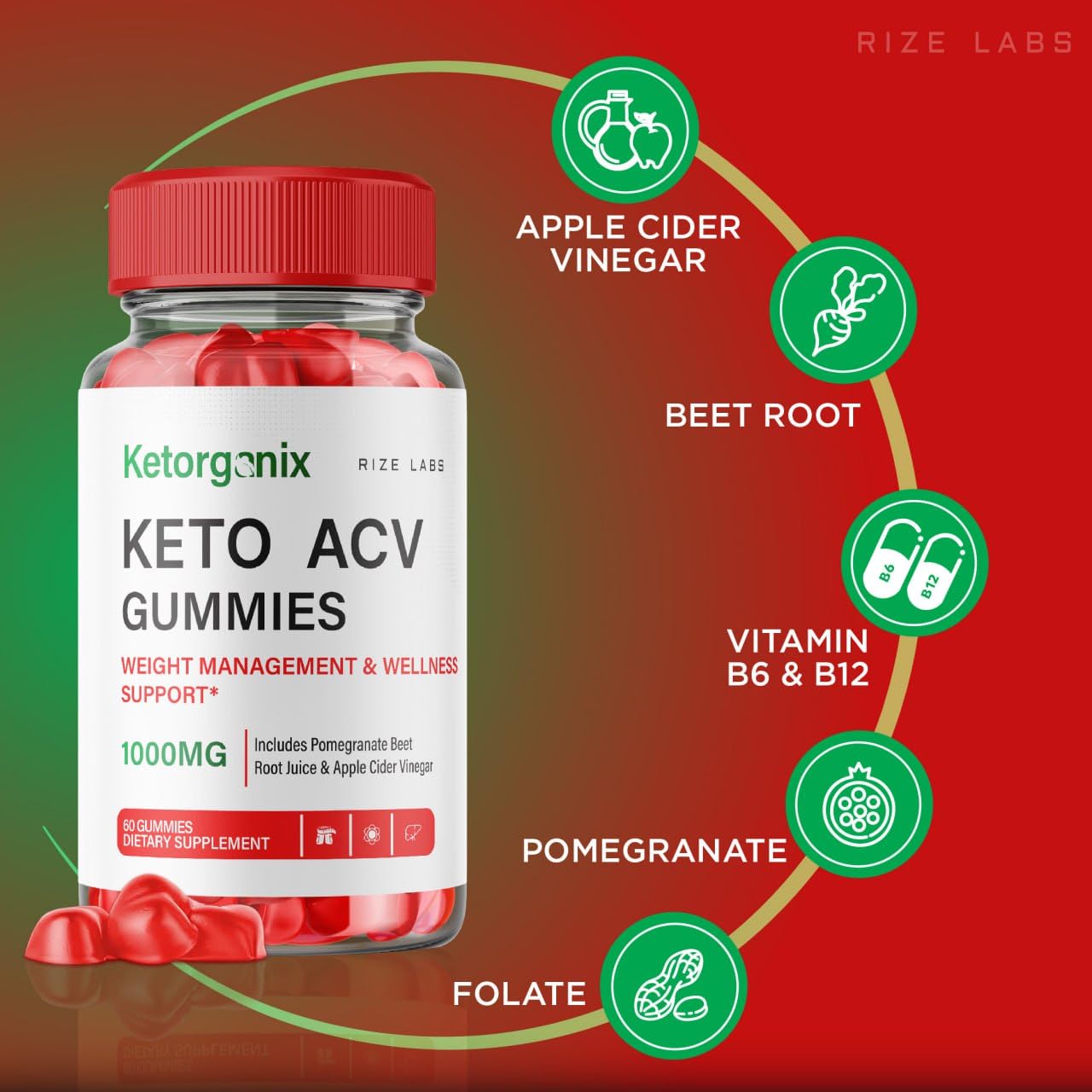 Rize Labs Ketorganix Keto ACV Gummies, 180 Gummies