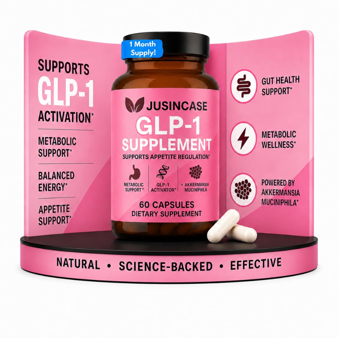 JUSINCASE GLP-1 Activator Probiotic Supplement for Gut Health, Energy & Metabolic Support – Akkermansia, Berberine, EGCG, Inulin, Chromium & BioPerine – Appetite Support for Women & Men – 60 Capsules