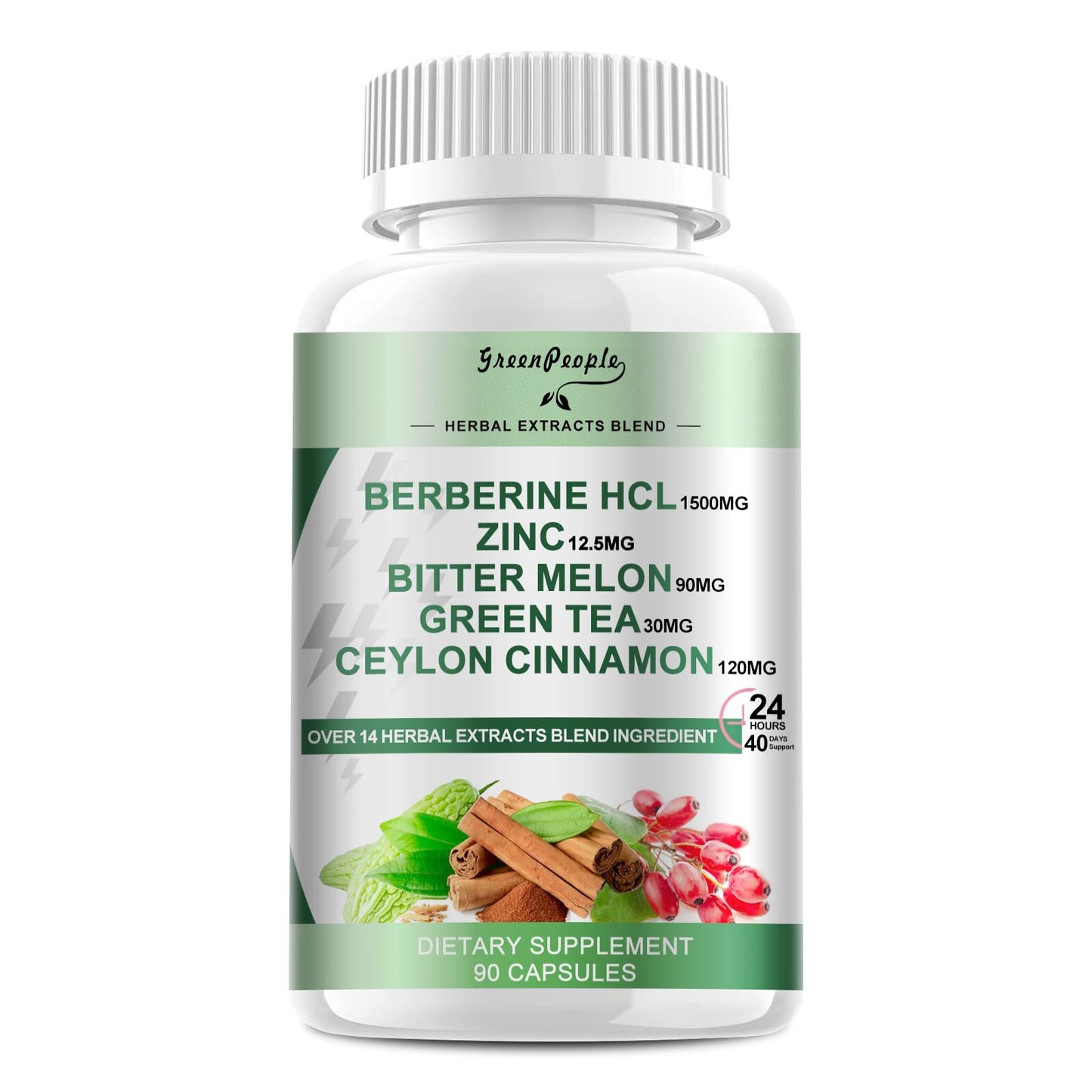 GREENPEOPLE Berberine 1500mg Capsules with Ceylon Cinnamon for Immune Support, 90 Count