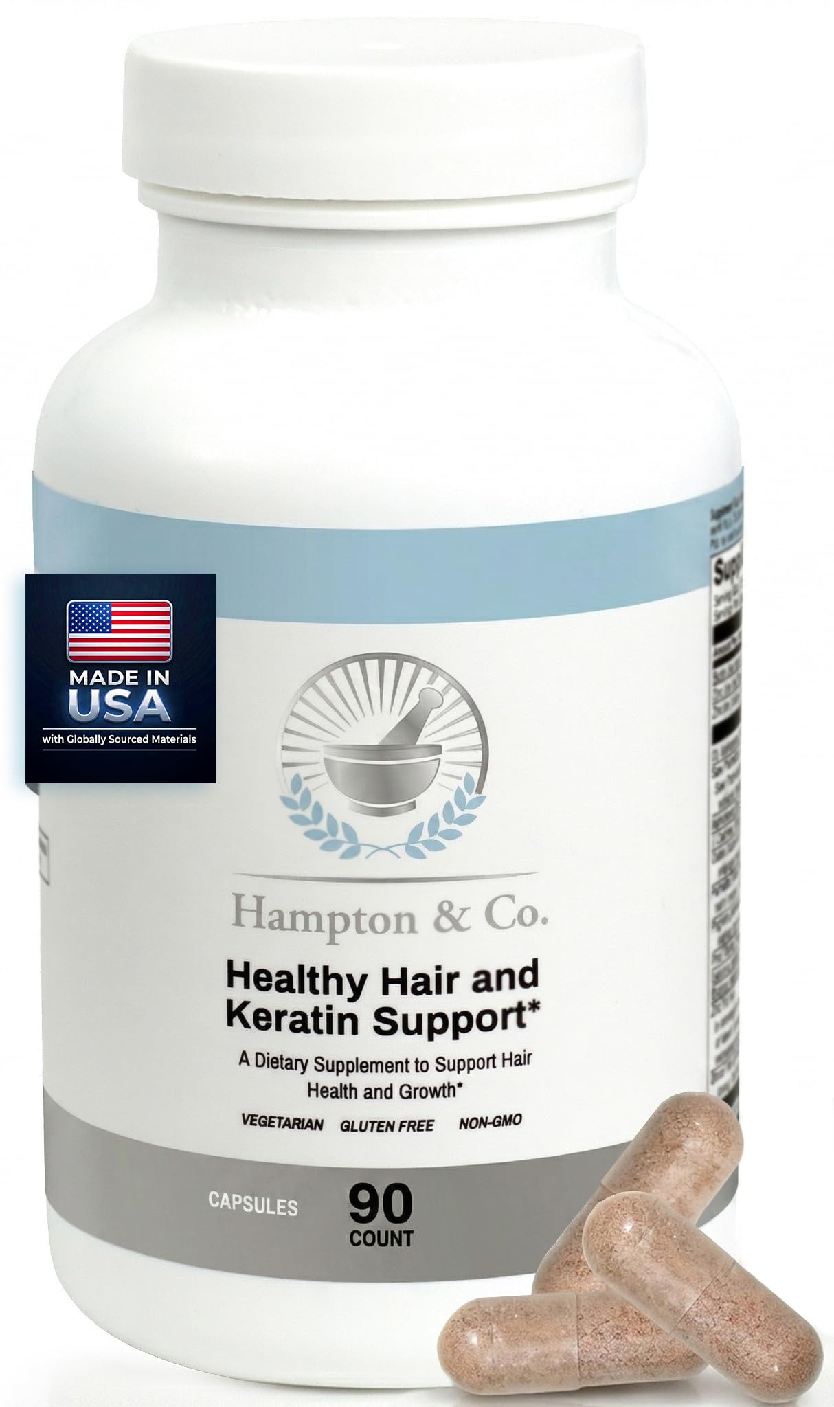 Hampton Distribution Healthy Hair and Keratin Support for Hair Growth & Thinning with Copper, Zinc & Saw Palmetto – 90 Capsules