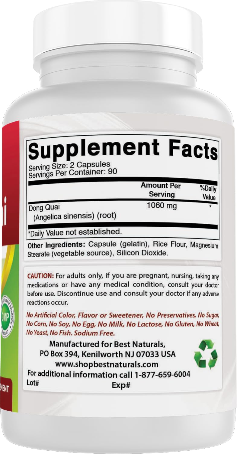 Best Naturals Dong Quai 530 mg Capsules 180 Count